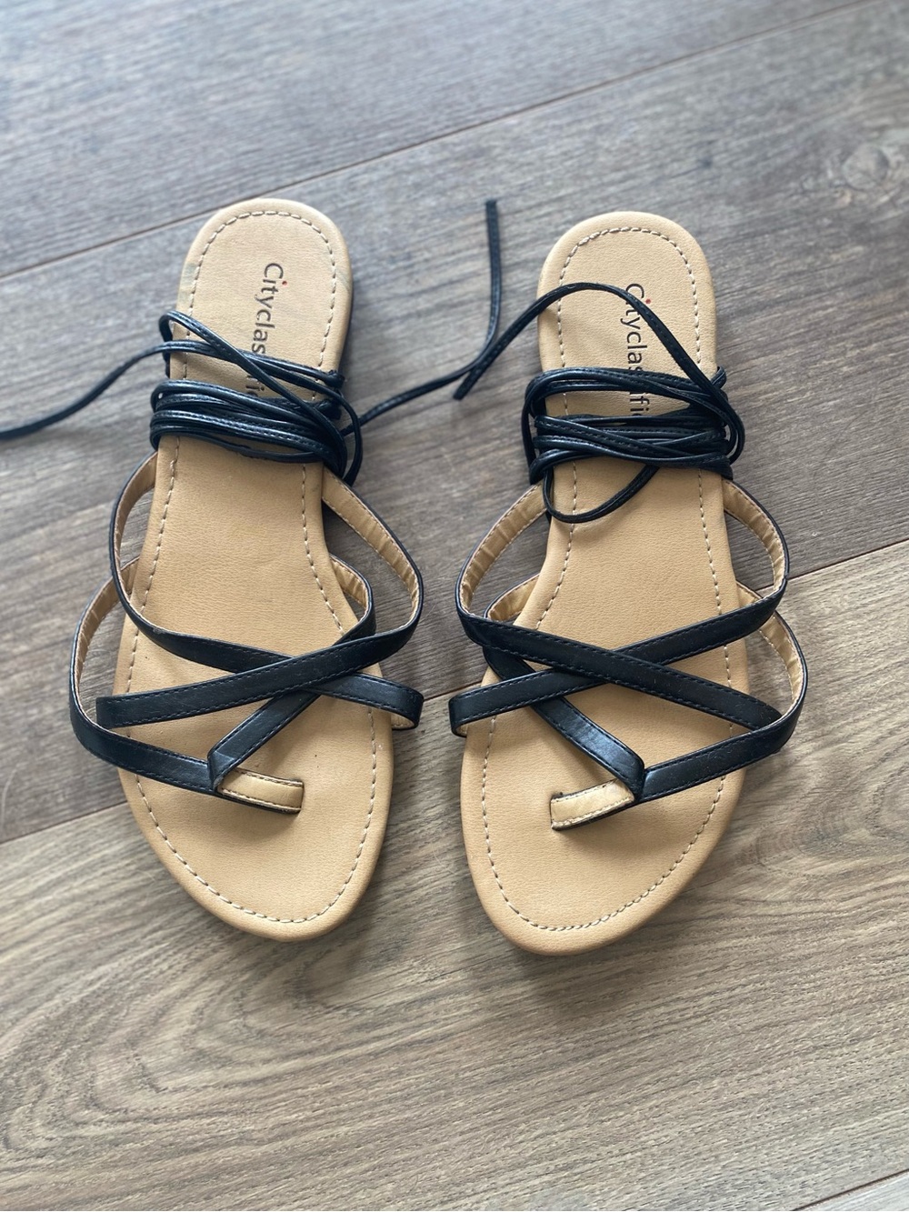 CITY CLASSIFIED BLACK LACE UP SANDALS